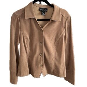 Requirements Women Button Front Blazer Jacket Tan Stretch Size Medium